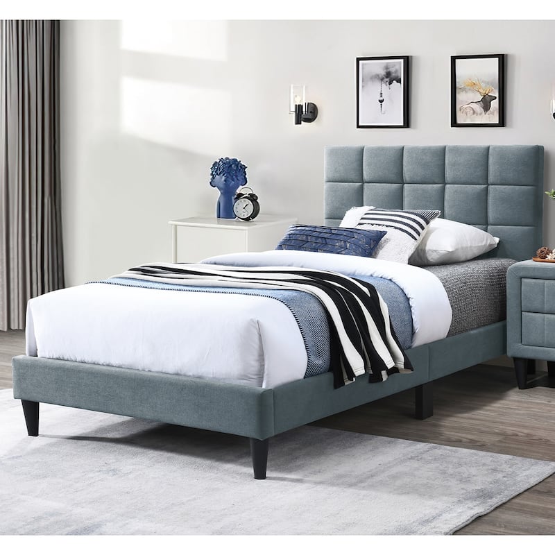 Brushed Linen Fabric Adjustable Headboard Full Bed with Biscuit Tufting Design
