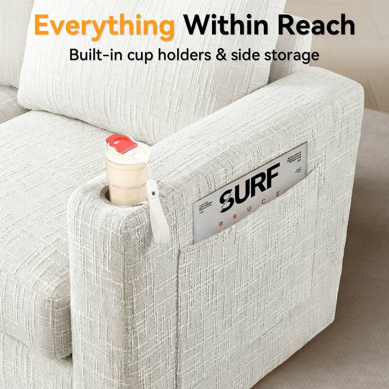 GDFStudio - Modular Chenille L-Shaped 159" 6-Seater Sectional Sofa with Storage & Cup Holders