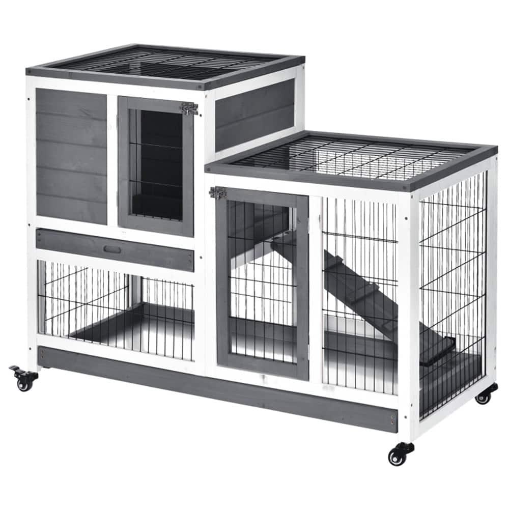 Medium Fir Wood Bunny Hutch with Wheels Pull Out Trays and Spacious Run for Indoor and Outdoor Use