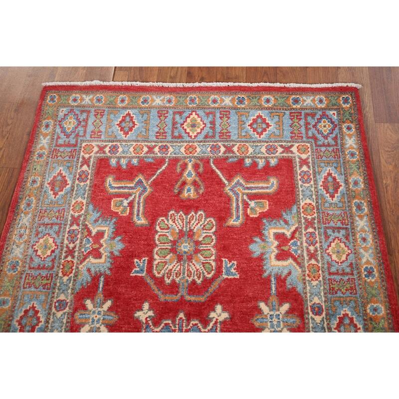 Kazak Foyer Rug Hand-Knotted Grey Wool Carpet - 3'0" x 5'3"
