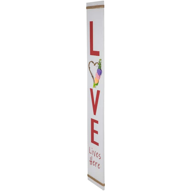 Floral Heart "Love Lives Here" Wooden Valentine's Day Sign - 39.25"