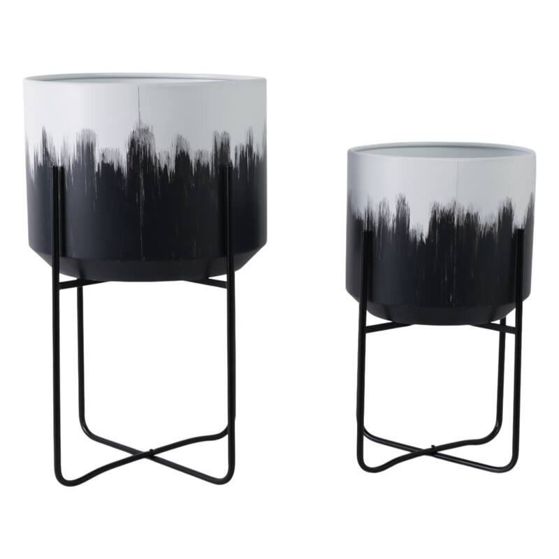 Metal Planters Sleek Modern Stands Decorative Accent Design (Set of 2)