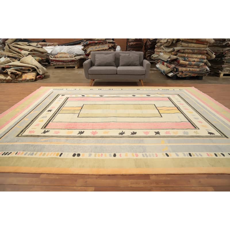 Hand Knotted Oriental 100% Wool Carpet Modern Geometric Multi-Colored Gabbeh Area Rug - 13' 0'' X 10' 2''