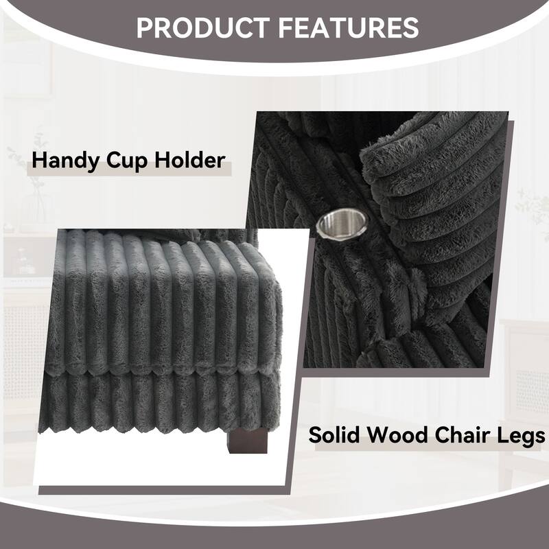 41.7" W Upholstered Plush Corduroy Chaise Lounge with Pillows