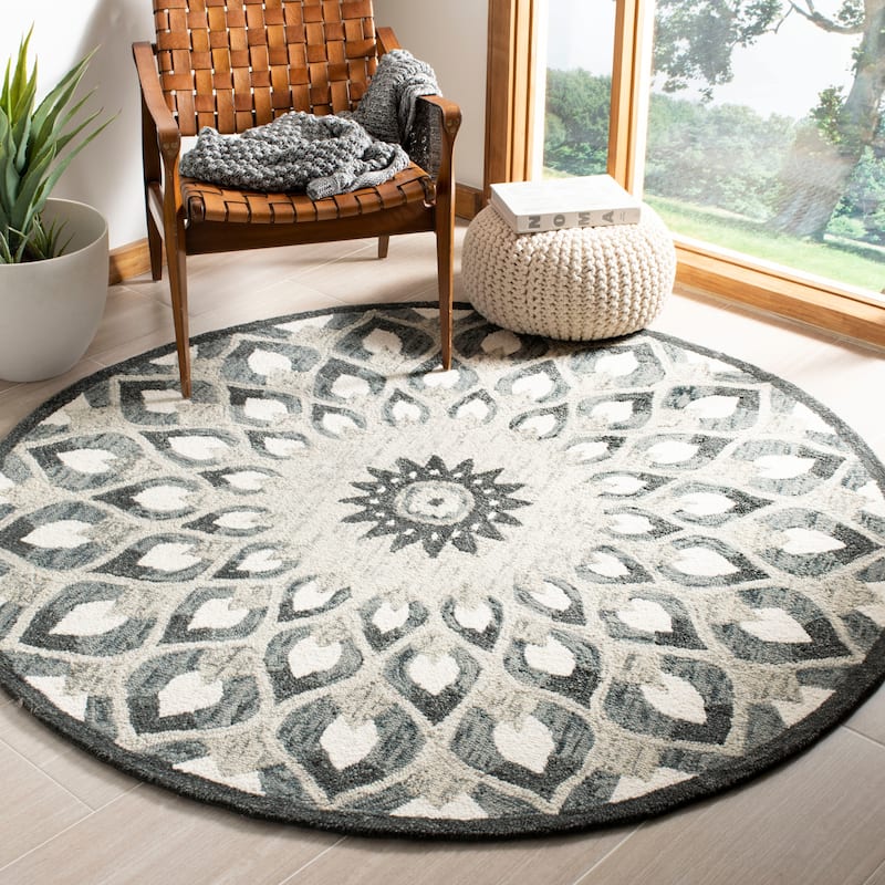 SAFAVIEH Handmade Novelty Aryana Wool Rug - 6' Round - Charcoal/Ivory