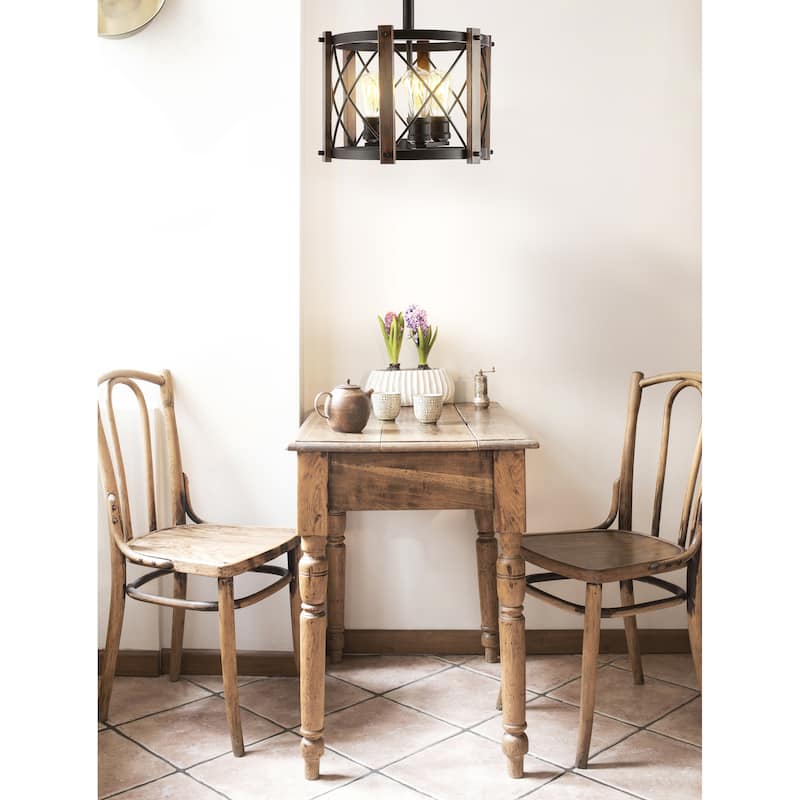 Ciel 14" 3-Light Iron Rustic Farmhouse LED Flush Mount, Brown/Oil Rubbed Bronze by JONATHAN Y
