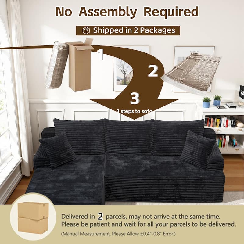L-Shaped Corner Sectional Sofa Set with Side Chaise Lounge, Soft Foam Cushion Modular Sofa Corduroy Leisure Couch