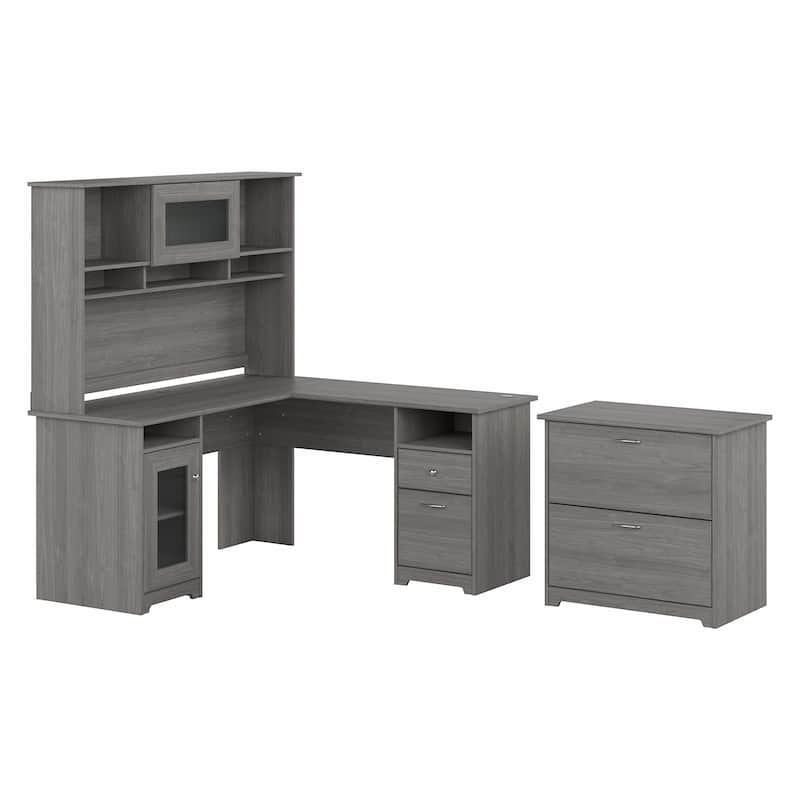 Cabot 60W L-Shaped Desk with Hutch and File Cabinet by Bush Furniture