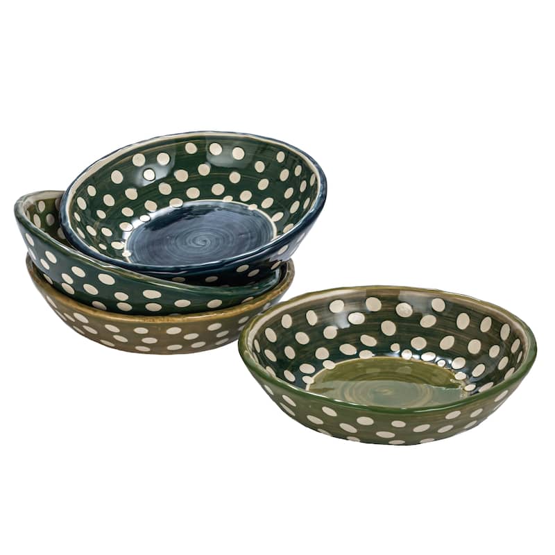 Stoneware Bowls with 4 Dots Styles - 6.9"L x 6.9"W x 1.5"H