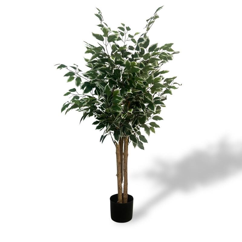 XBrand 47.2 in Two-Tone Variegated Artificial Ficus Tree, Indoor or Outdoor