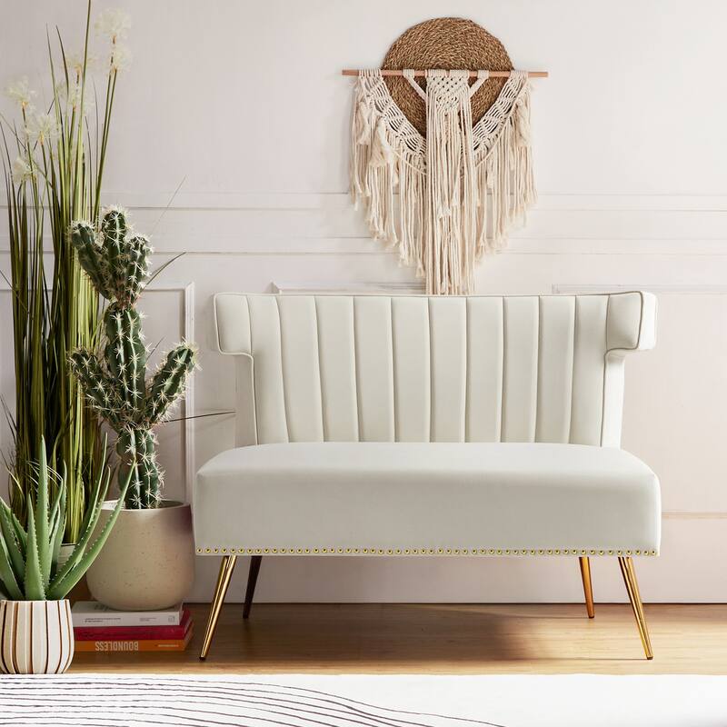 Aeneas 46"in. Modern Velvet Wingback Tufted Nailhead Trim Loveseat with Metal Adjustable Legs by HULALA HOME