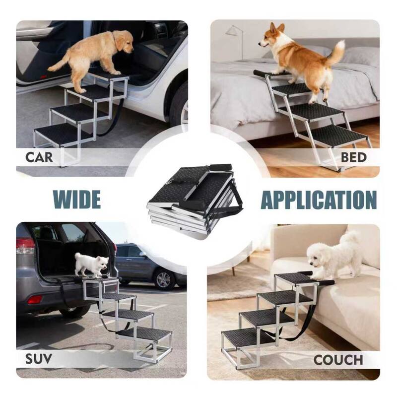 Foldable Dog Ramp for Cars, SUVs, Trucks, Portable Pet Dog Stairs for Large Dogs with Non-Slip Surface & Reinforced Design
