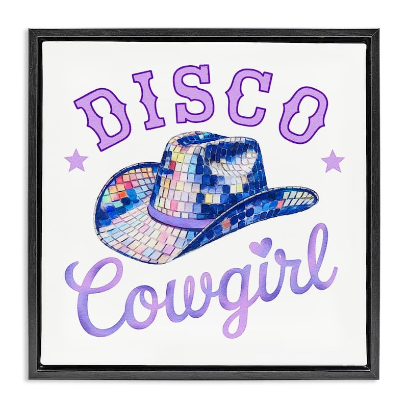 Stupell Purple Disco Cowgirl Hat Framed Floater Canvas Wall Art Design By Amanda Greenwood - 25 x 25 - Black