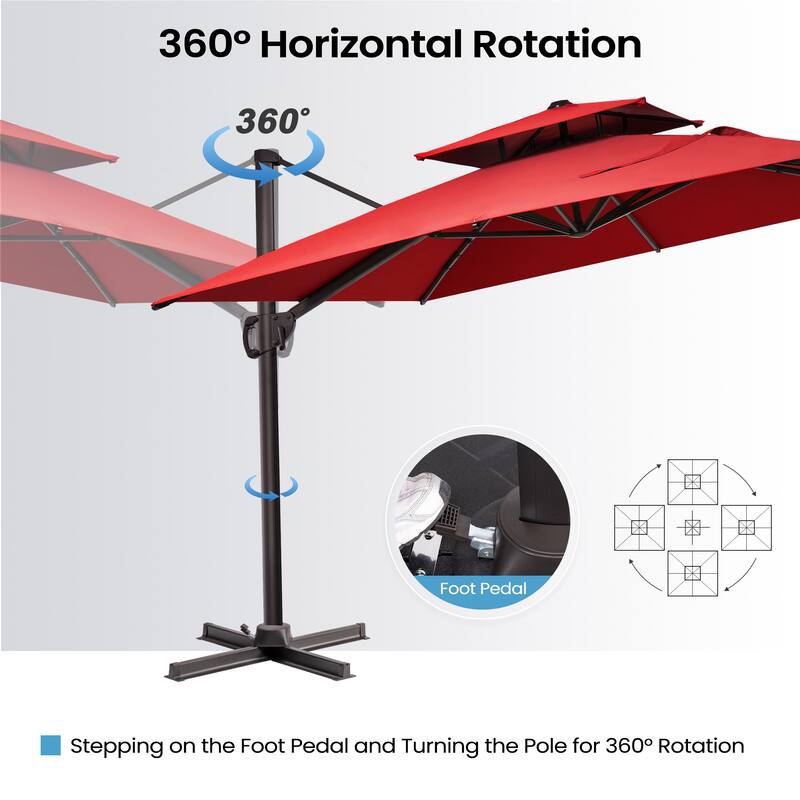 11 x 9 ft Outdoor Rectangular Patio Offset Cantilever Umbrella with 360-degree Rotation and 6 Shade Angles