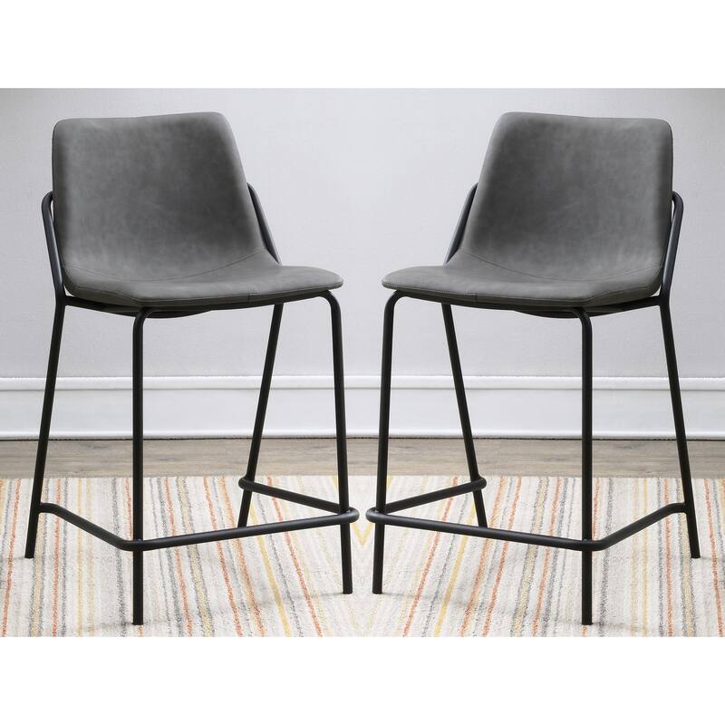 Trendy Black Matal Frame with Grey Leatherette Seat Counter Height Dining Stools (Set of 2)