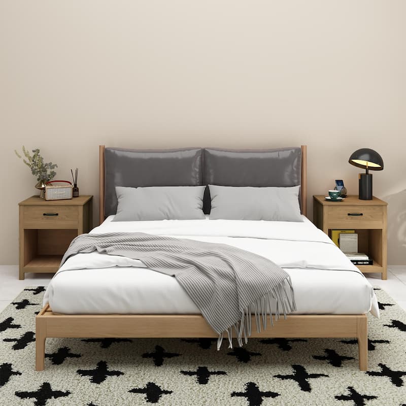 Wood Nightstand with Drawer and Open Shelf, Modern Bedside Table with Storage, Wooden End Table for Bedroom