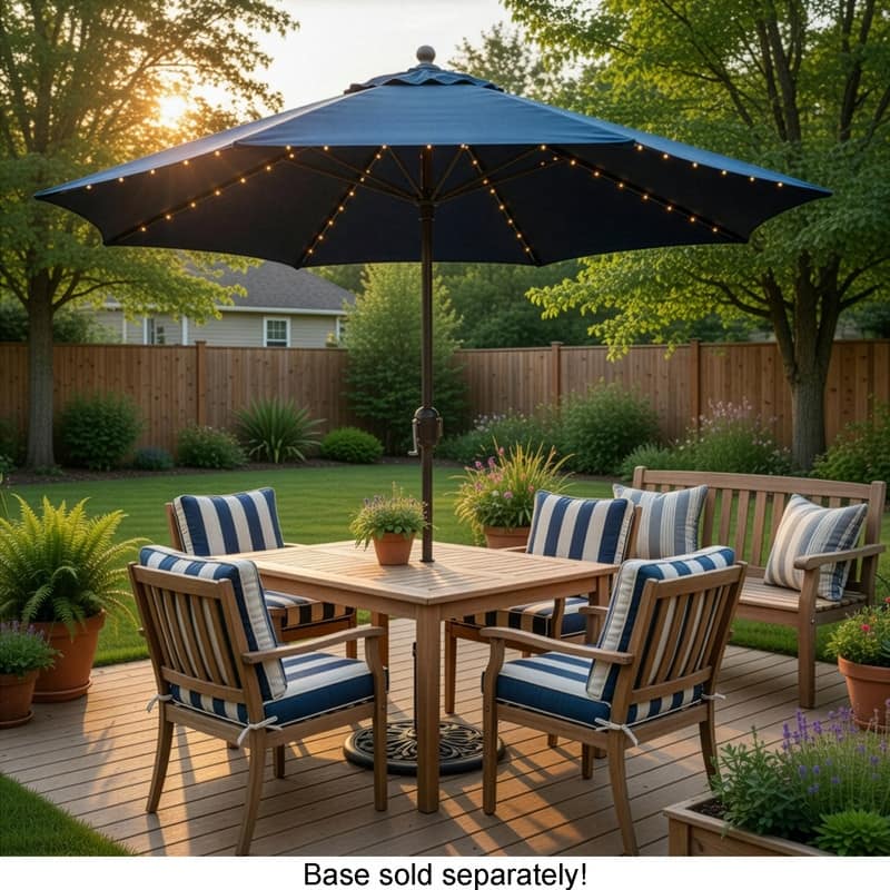 TropiShade 9-foot Navy Aluminum Bronze Plug-in Lighted Market Umbrella