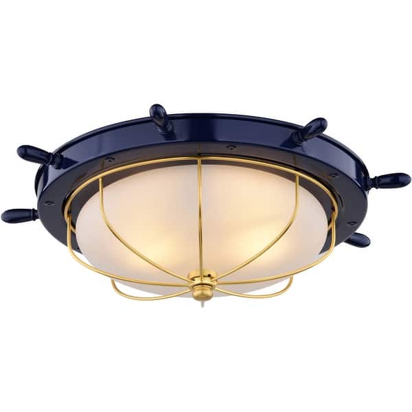 slide 2 of 9, Vaxcel Lighting C0316 Orleans 2 Light 15" Wide Flush Mount Bowl Navy Blue / Matte Gold
