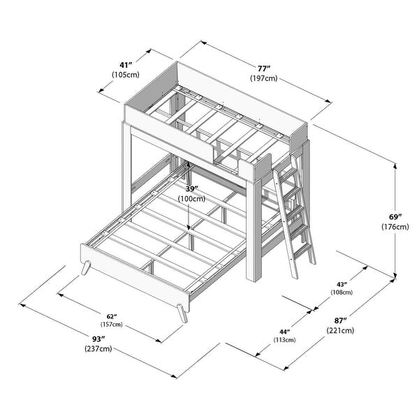 Max and Lily L-Shaped Twin over Queen Bunk Bed with Ladder on End