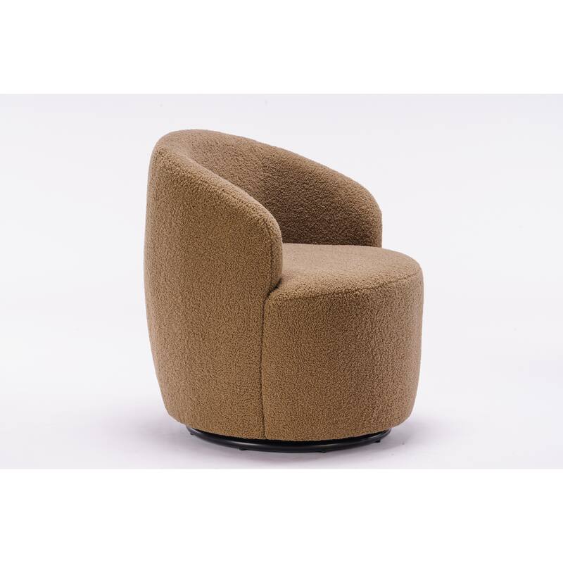 Teddy Fabric Swivel Barrel Chair, Round Upholstered Sofa Chair, Reading Leisure Chair with Curved Backrest & Metal Base