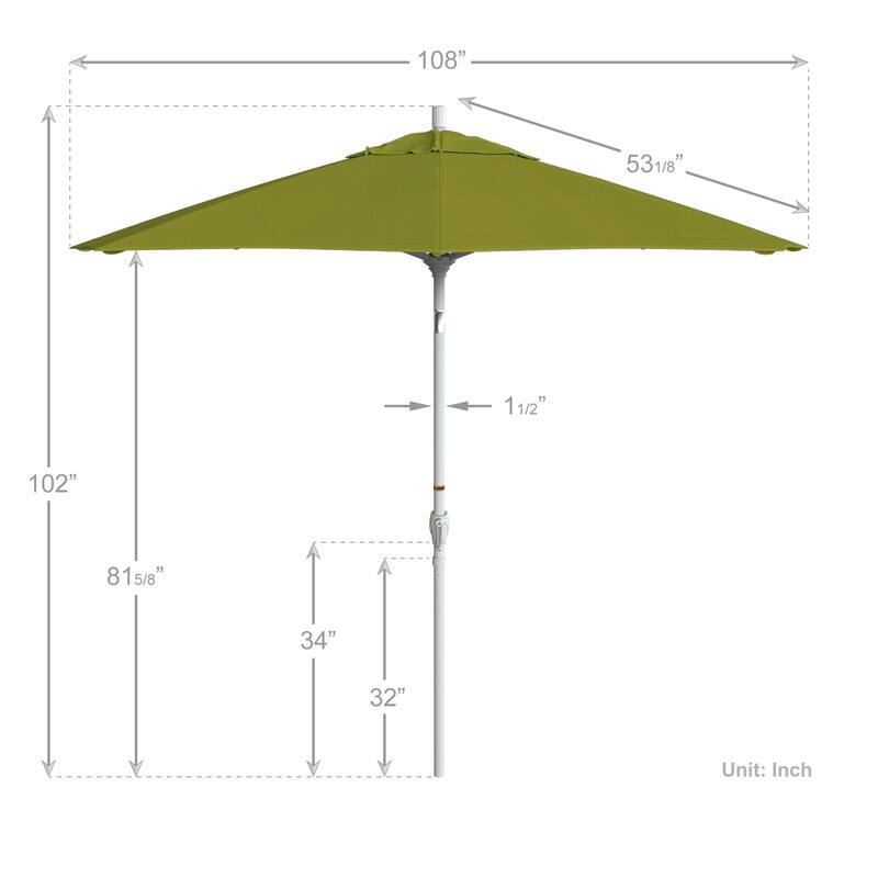 California Umbrella 9' Rd. Aluminum Patio Umbrella, Crank Lift with Push Button Tilt, White Finish, Pacifica Fabric