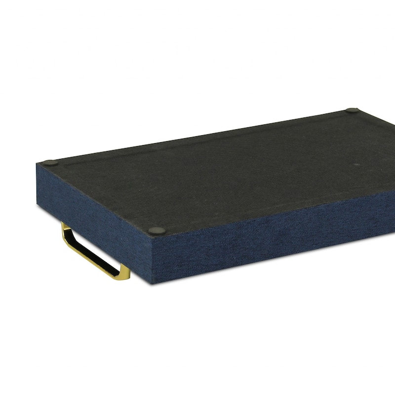 Navy Blue Linen and Wooden Tray - 18 W x 14 D x 7 H