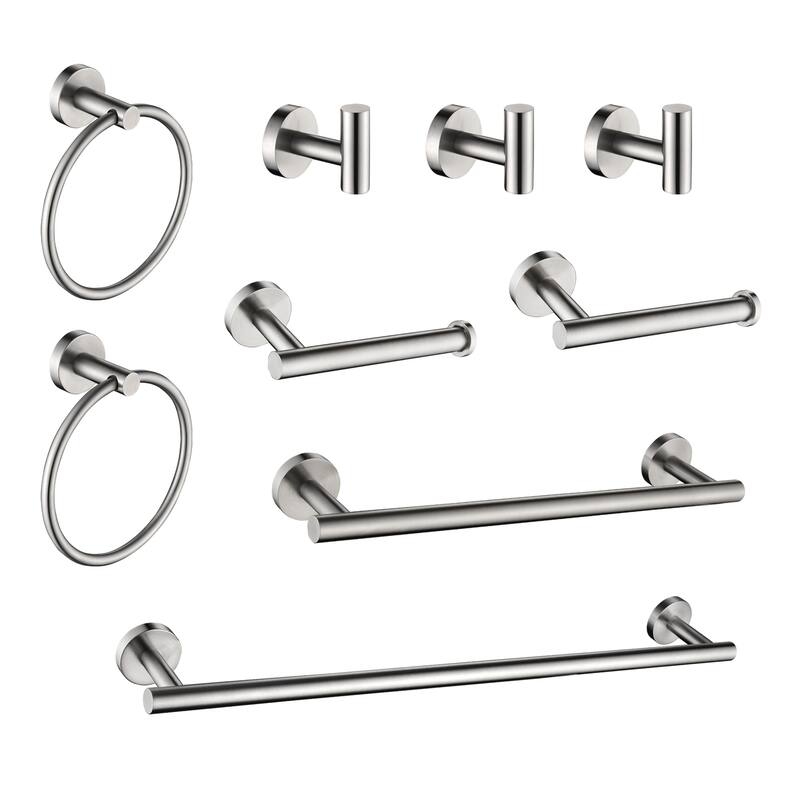 9-PCS Stainless Steel Bathroom Accessories Set Wall Mounted,Round Shape - Brushed Nickel