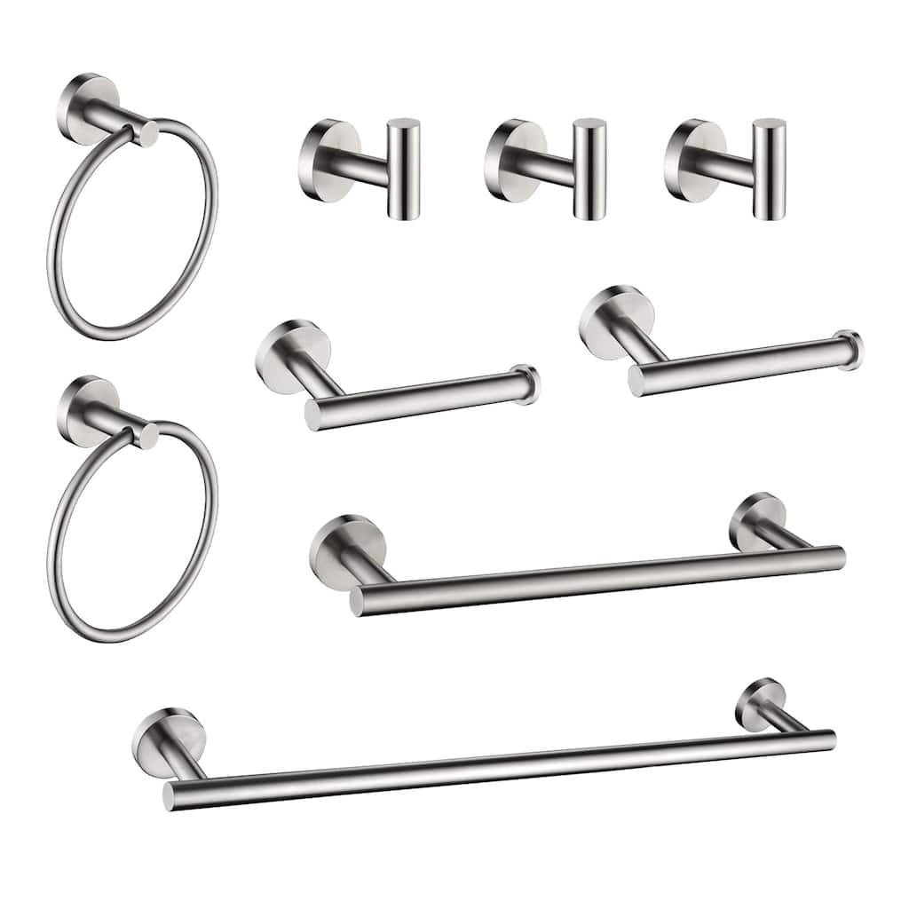 9-PCS Stainless Steel Bathroom Accessories Set Wall Mounted,Round Shape