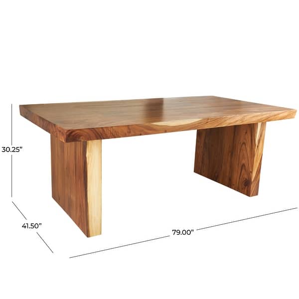 Brown Wood Minimalistic Dining Table with Natural Wood Grain and Block Style Base