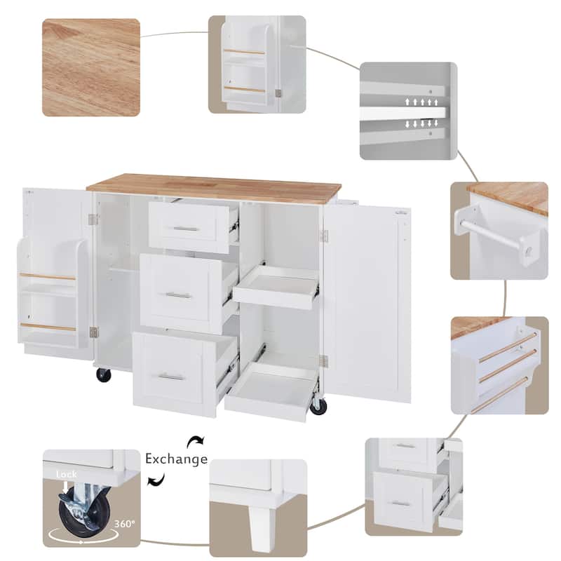 Kitchen Cart with Rubber Wood Top