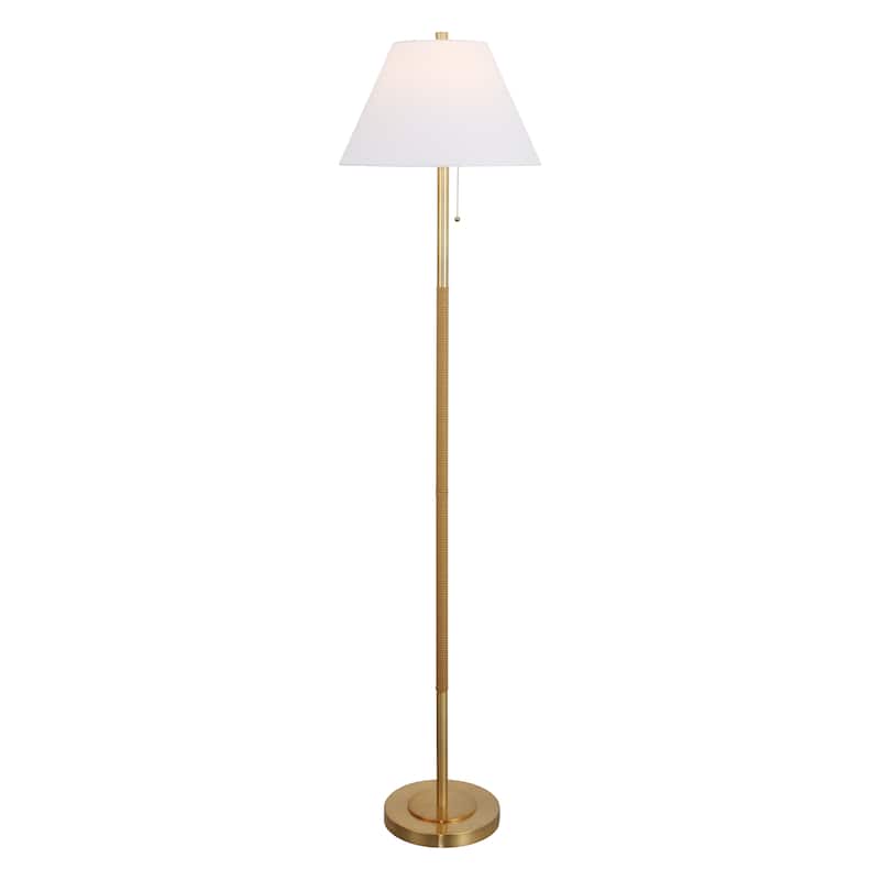 SAFAVIEH Lighting Christin, 68-inch, Metal/Rattan Floor Lamp - 17"W x 17"D x 68"H - Brass/Natural
