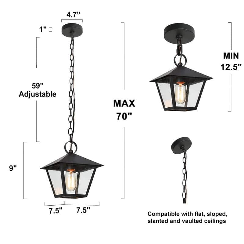 Mano Modern Black 1-Light Outdoor Wall Sconces Pendant Exterior Lantern
