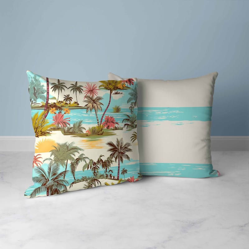 Tropical Beach Faux Suede Reversible Throw Pillow Blue and Pink