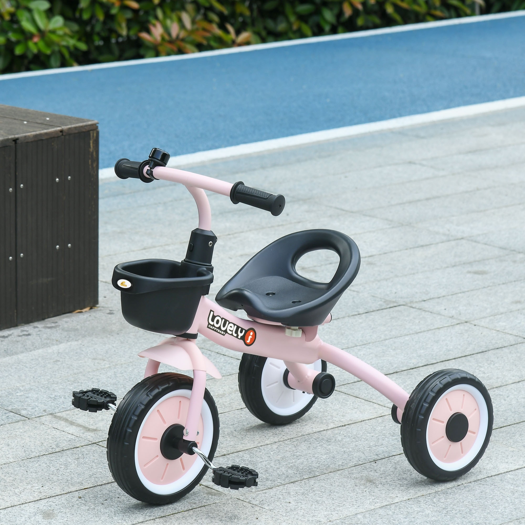 Qaba Toddler Tricycle for 2-5 Years Old with Adjustable Seat, Kids Trike, Toddler Bike with Basket, Bell, Handlebar Grips, Pink