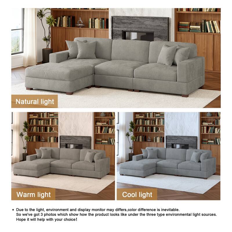 Oversized Chenille Modular Sectional Sofa Living Room Set with Ottoman