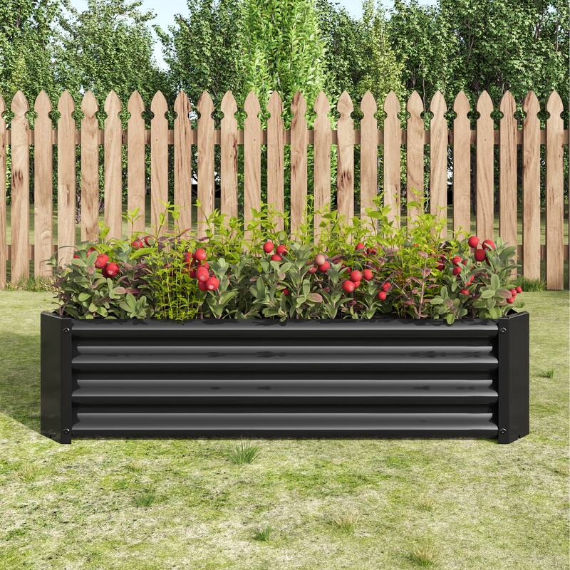 Raised Garden Bed with Open Bottom Design Vegetable Flower Succulent - Black-4x2x1ft
