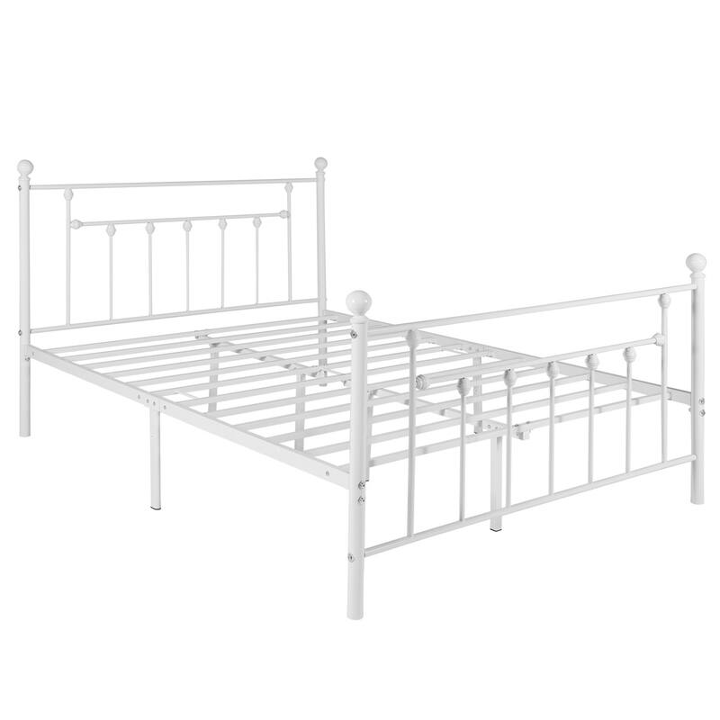 VECELO White Full Size Metal Bed Frame with Victorian Headboard Heavy Duty Bed Frame with Center Support 12.6in Underbed Storage