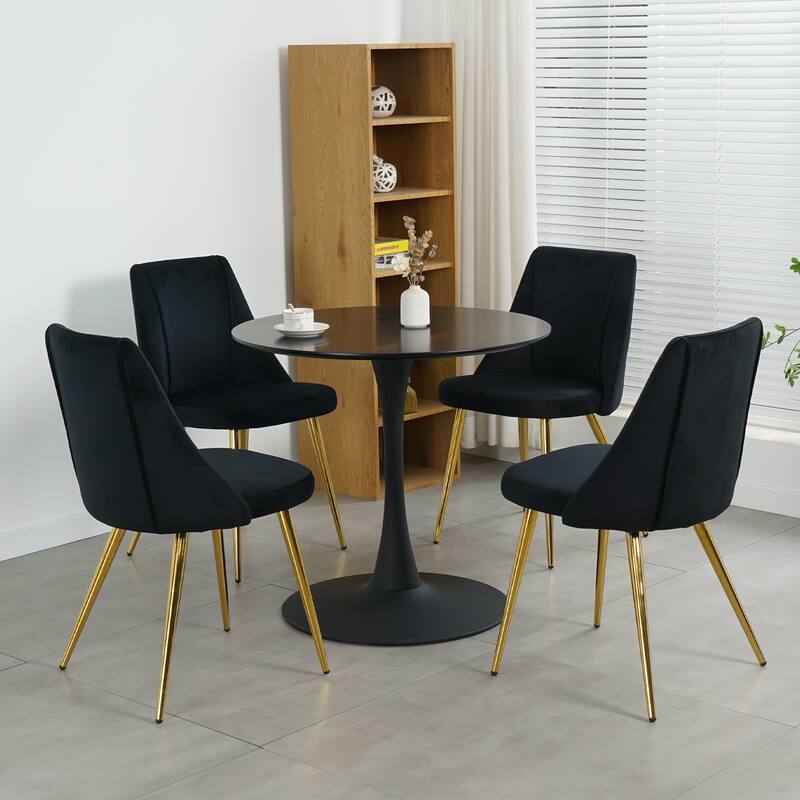 Set of 4 Modern Simple Velvet Dining Chair with Metal Legs