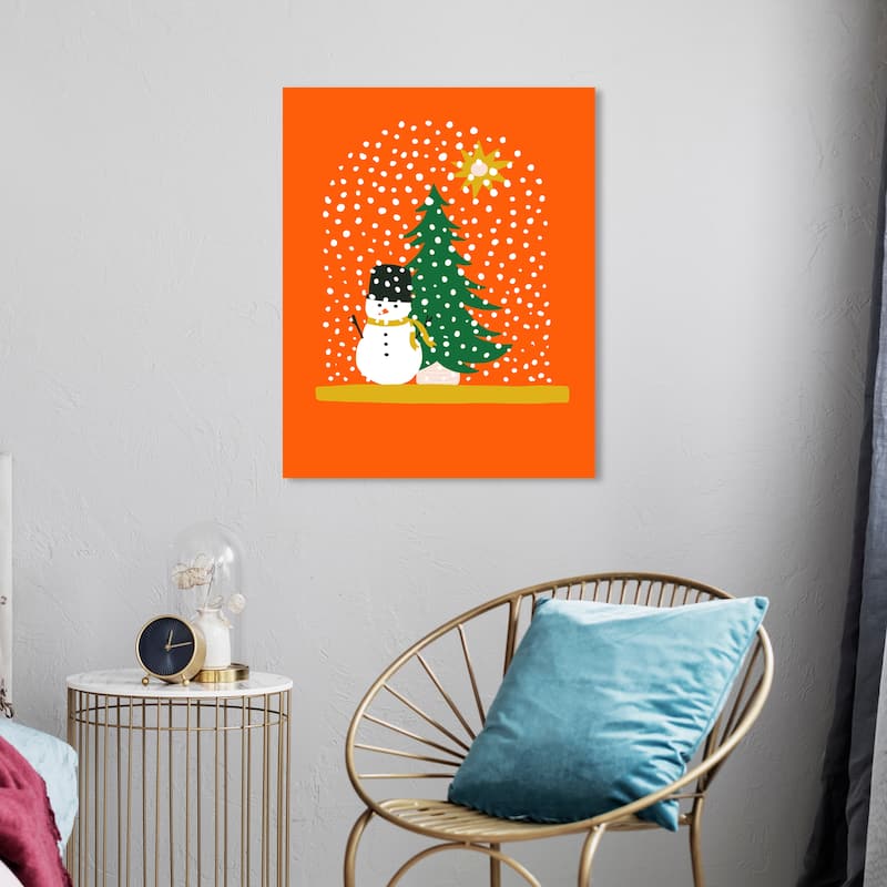 Wynwood Studio Canvas Holiday and Seasonal Little Child Snowman Orange Modern & Contemporary Wall Art Canvas Print - 20 x 24