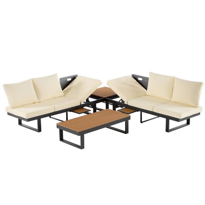 Outdoor Modular Sofa Set with Coffee Table, Side Table & Reclining Seats