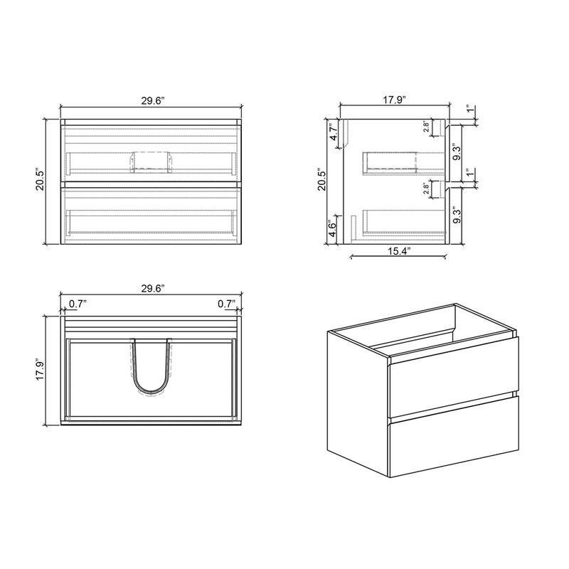 Storage Wall Mounted Floating Bathroom Vanity with Sink