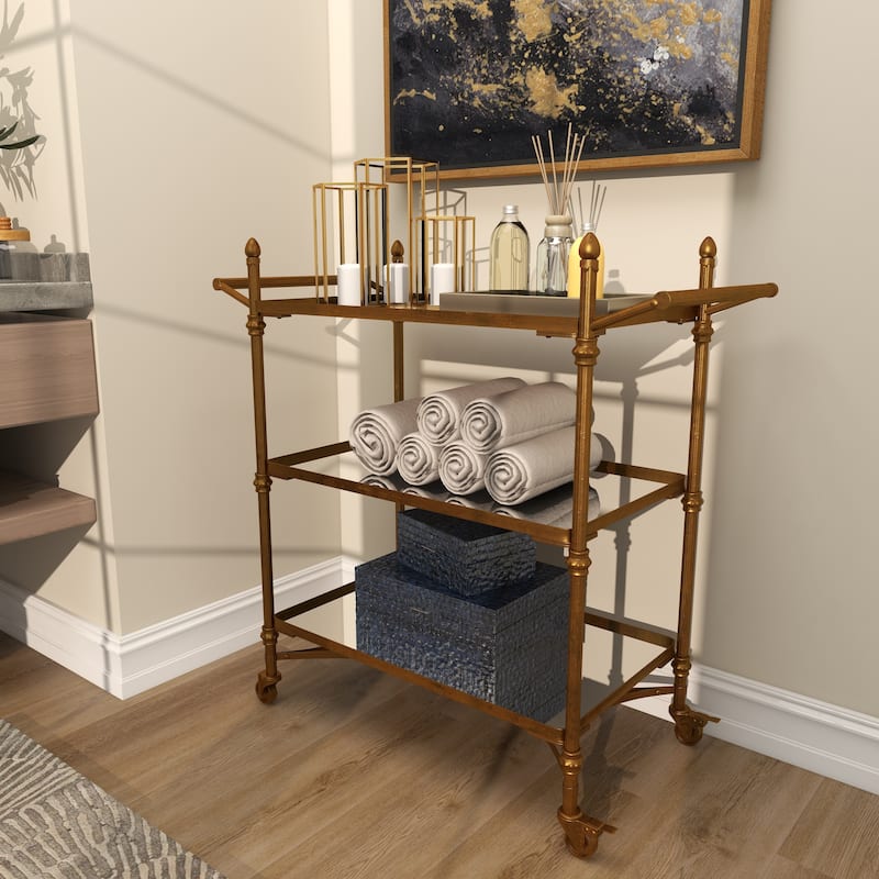 Metal Contemporary Bar Cart with Wheels
