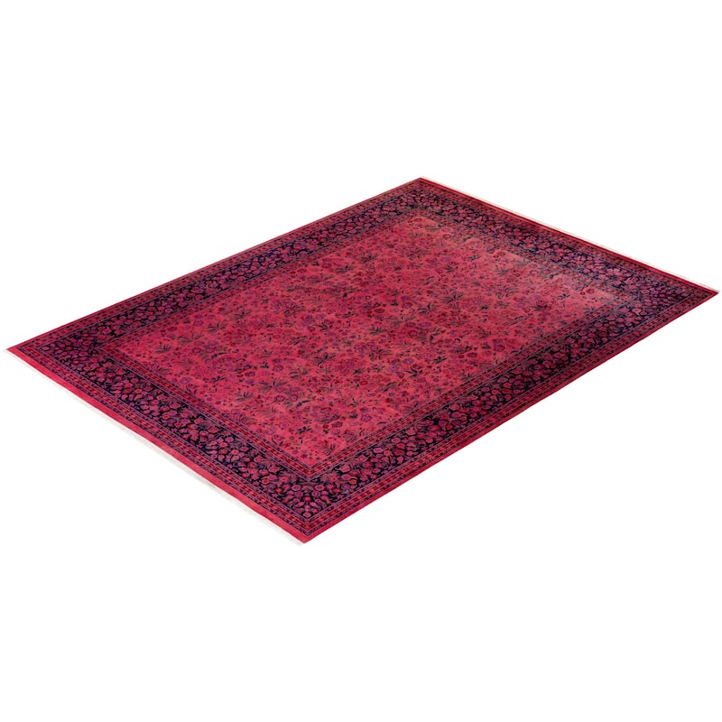 Overton Hand Knotted Wool Vintage Inspired Modern Contemporary Overdyed Pink Area Rug - 9' 2" x 12' 0"