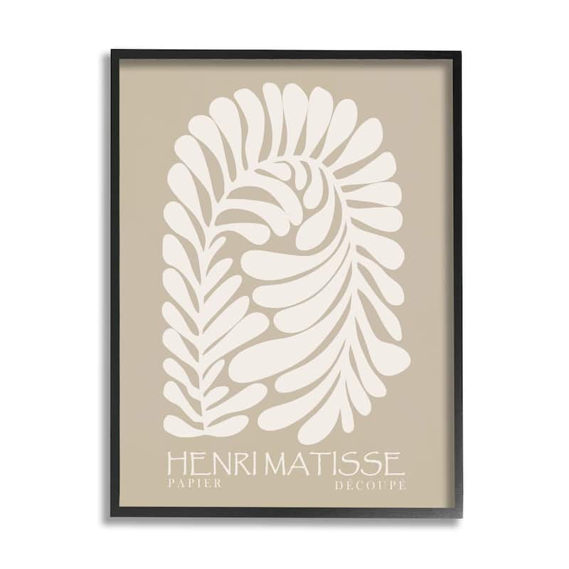 Stupell Neutral Tones Botanical Leaf Pattern Matisse Text Framed Wall Art - Tan - 16 x 20 - Black