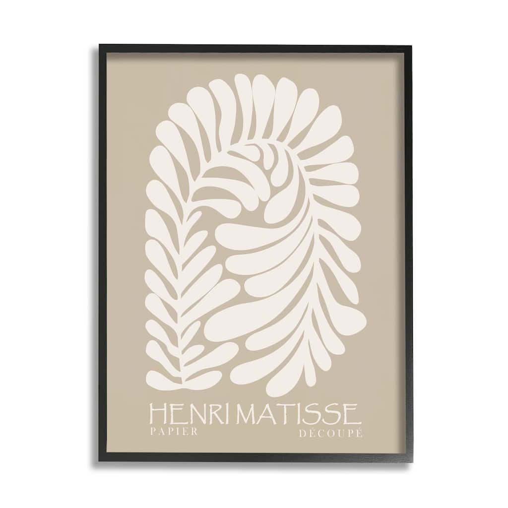Stupell Neutral Tones Botanical Leaf Pattern Matisse Text Framed Wall Art - Tan