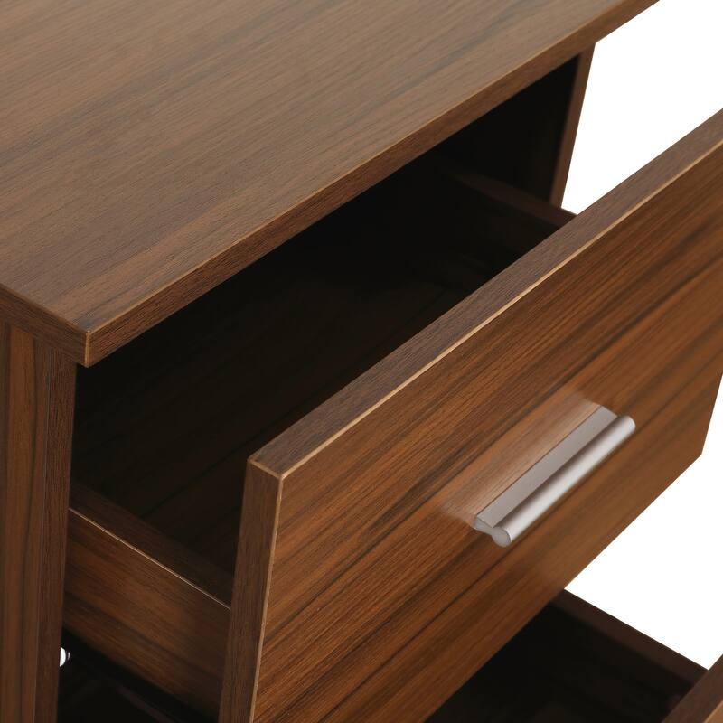 L-Shape Home Office Two Tone Desk with Storage, Walnut