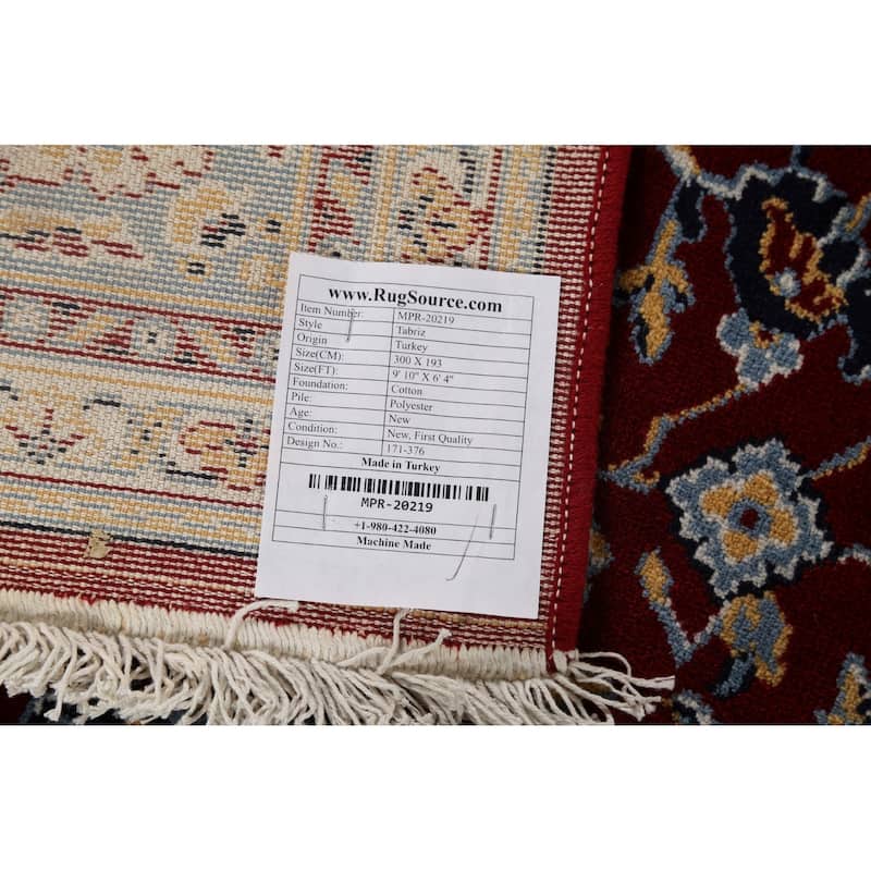 Geometric Red Tabriz Turkish Area Rug Machine Made Carpet - 6'4" x 9'10"