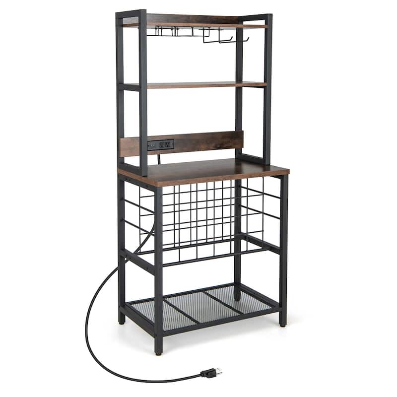 Costway Wine Bar Cabinet with 4 Tier Storage Shelves Glass Holders - See Details