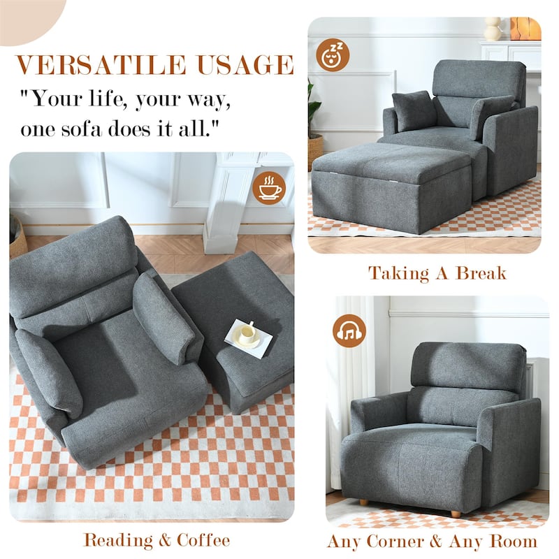 GDFStudio - Oversized 35" Accent Chair with Storage Ottoman