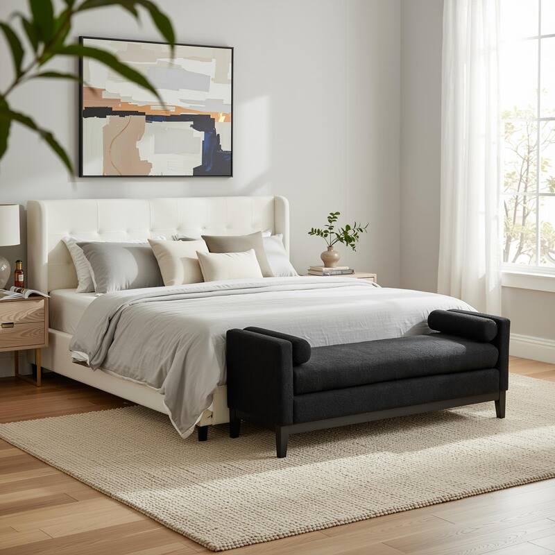 Homy Casa Upholstered Bench with Pillows, Wooden, Entry Living